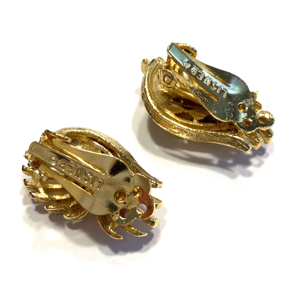 Lisner Clip On Earrings Textured Gold & Faux Pearl Beads Dressy 70s Vintage - Picture 3 of 7